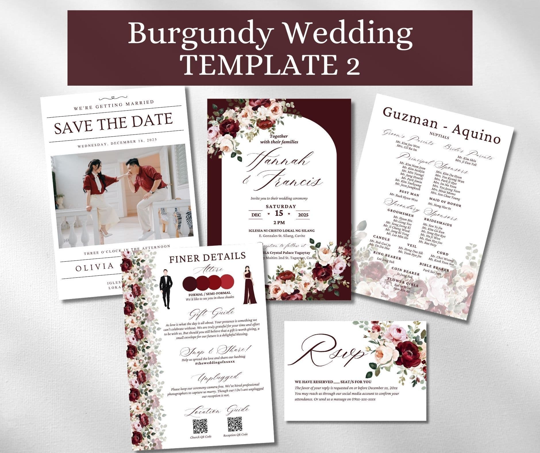 Burgundy Wedding Invitation Template v2