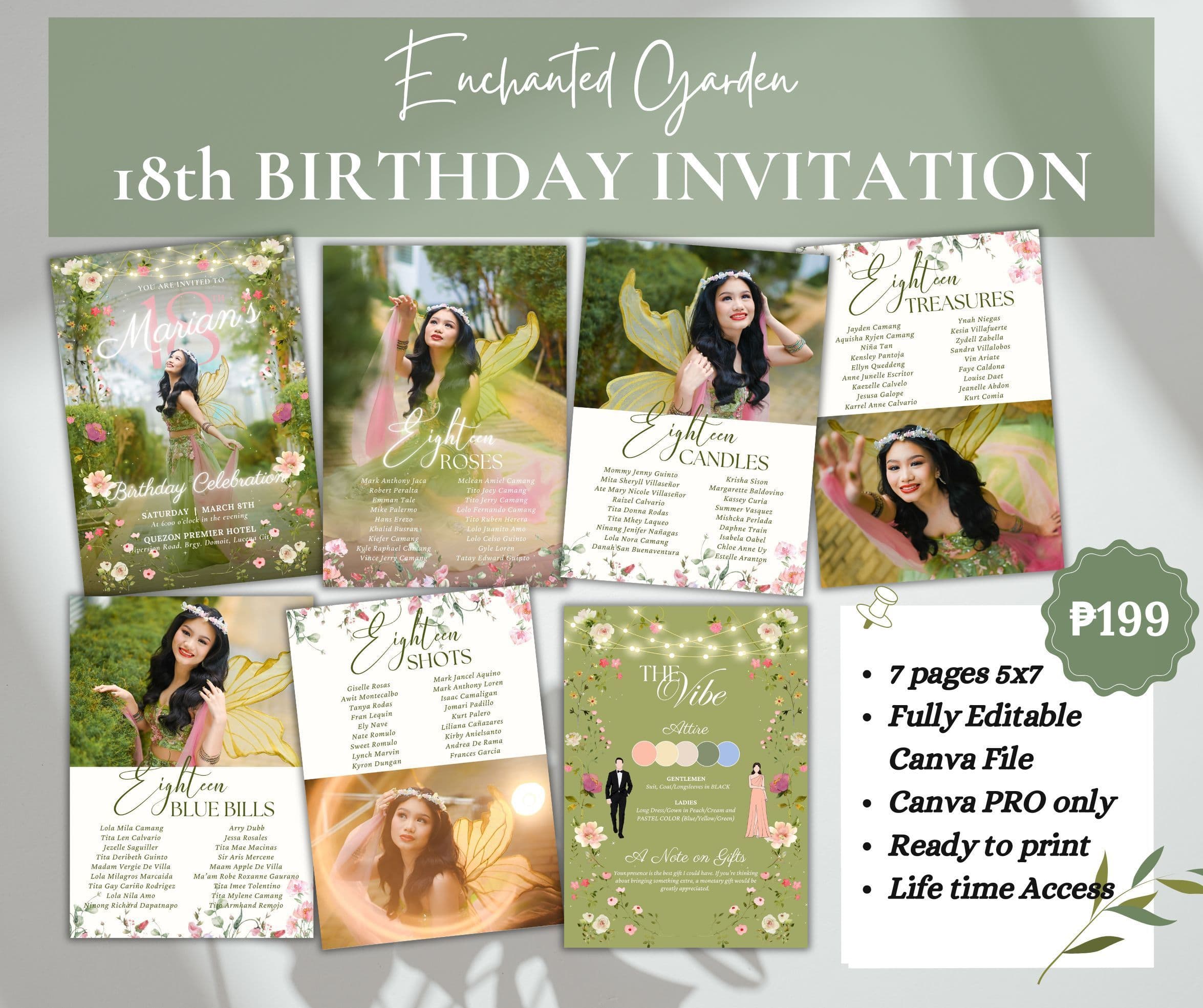 Enchanted Garden Debut 18th Birthday Invitation v1 — view 1