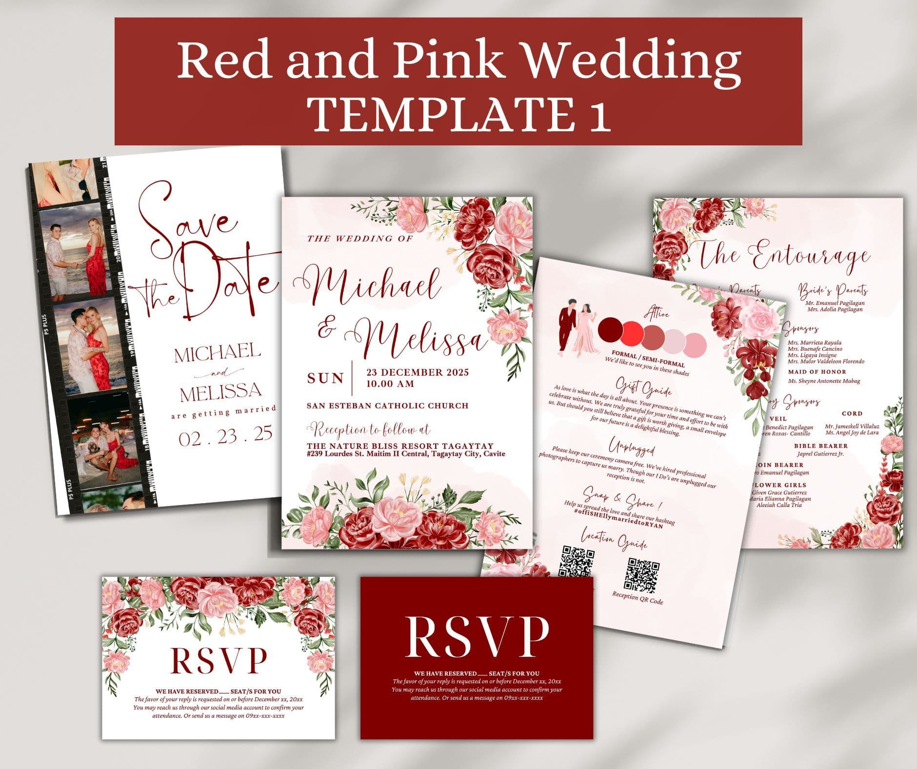 Red and Pink Wedding Invitation Template v1 — view 1