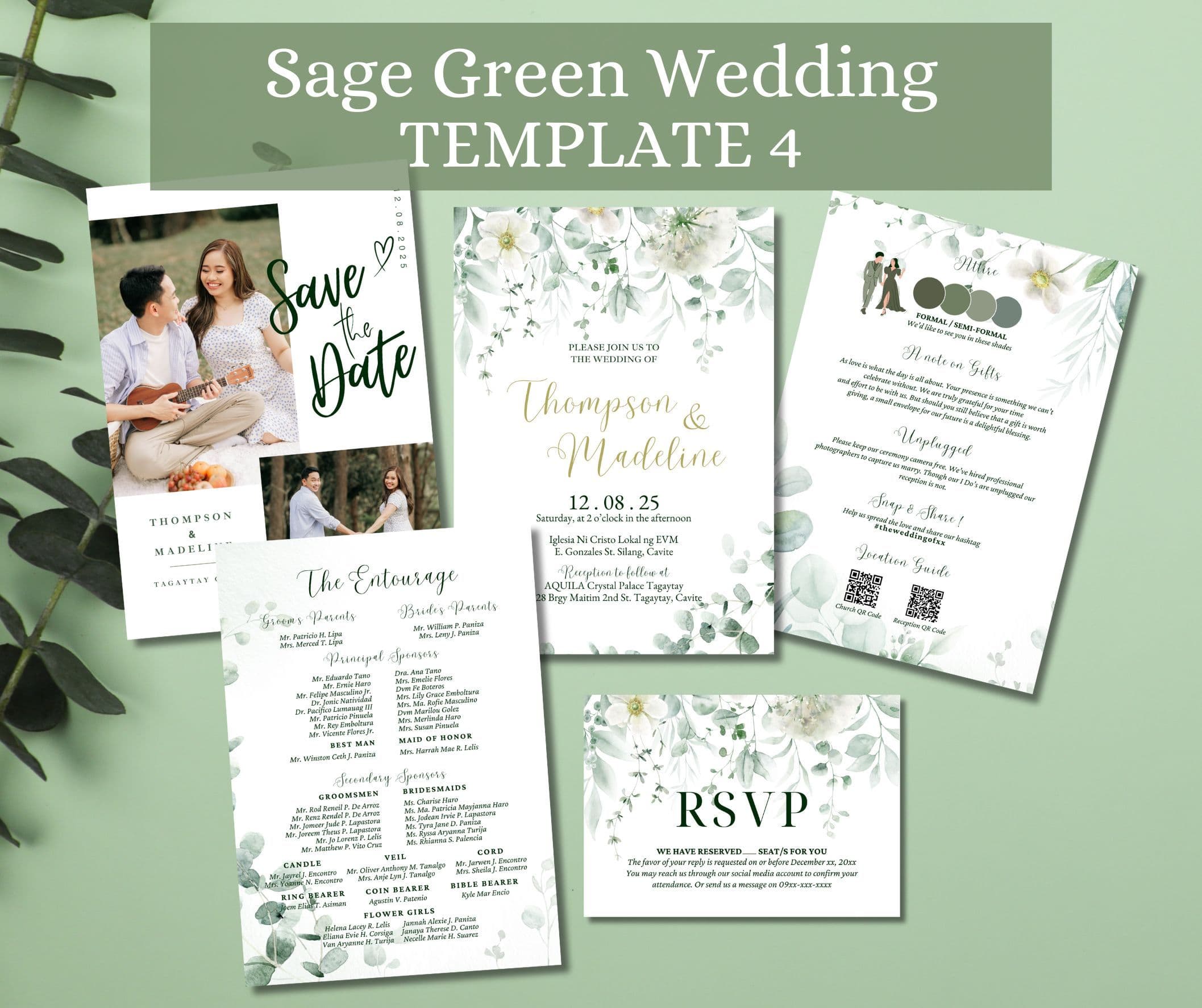 Sage Green Wedding Invitation Template v4 — view 1